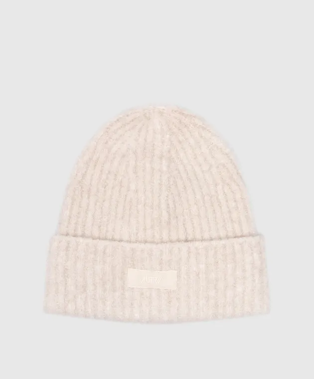 AUTRY Beige wool hat with logo patch