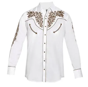 Camisa cowboy blanca para hombre con bordado mexicano en pecho y mangas