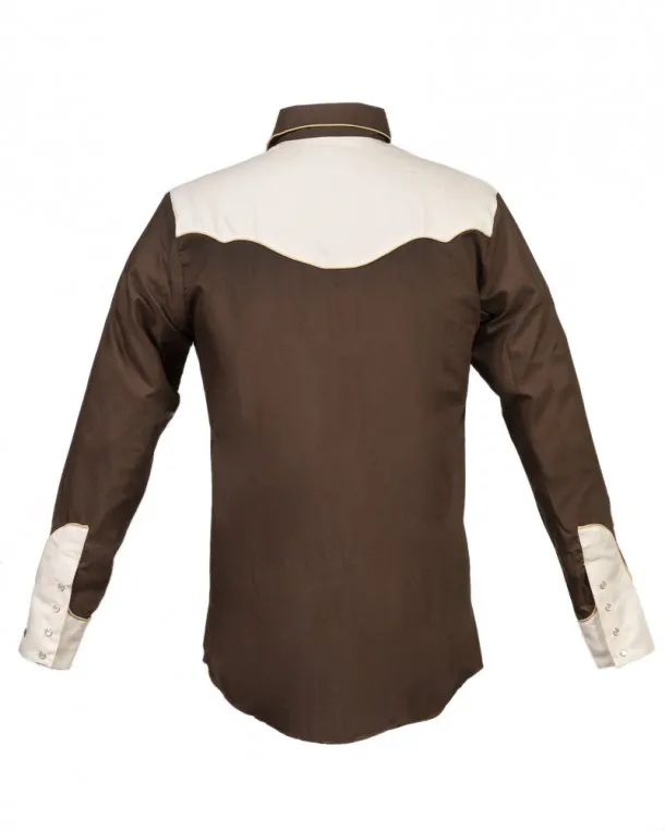 Camisa estilo rockero marrón y beige con canesú para hombre