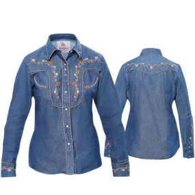 Camisa vaquera mujer denim Ranger's con flores bordadas y brillantes
