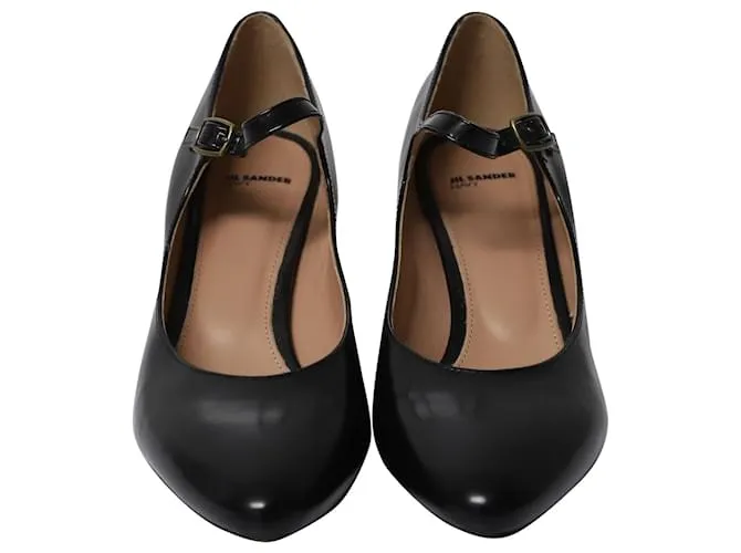 Jil Sander Glossed Mary Jane Pumps en Charol Negro 