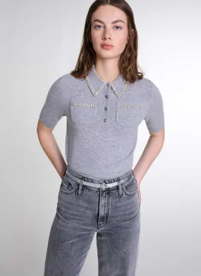 MAJE Polo de lana mezclada en gris