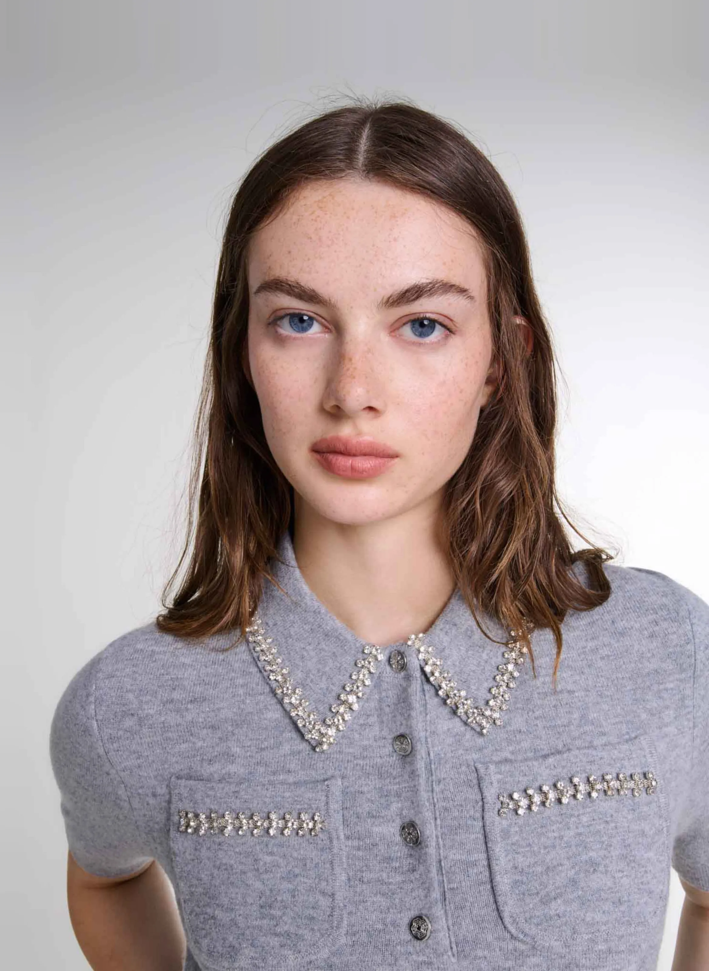 MAJE Polo de lana mezclada en gris