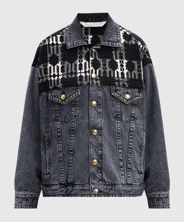 Palm Angels Gray denim jacket with a monogram pattern