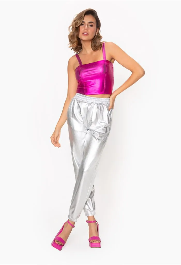 Pantalon jogger metalizado para mujer