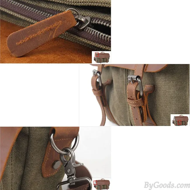 Retro Large Thick Canvas Splicing Real Leather Flap Handbag Leisure Laptop Shoulder Bag
