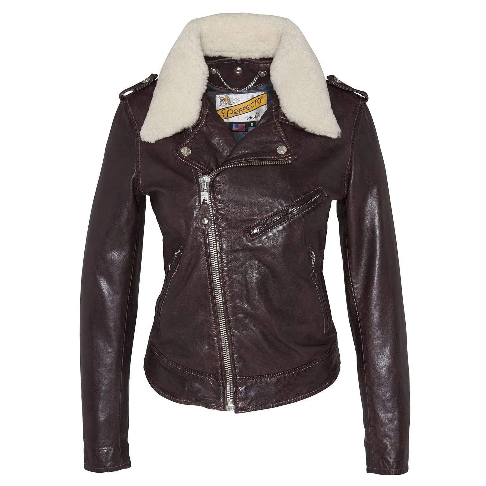 SCHOTT NYC LCW2607 LADY PERFECTO JACKET WITH REMOVABLE SHEEPSKIN COLLAR PLUM
